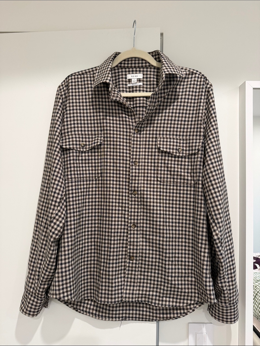 Reiss Regular Fit Long-Sleeve Check Shirt in Brown & Black Button Down Large